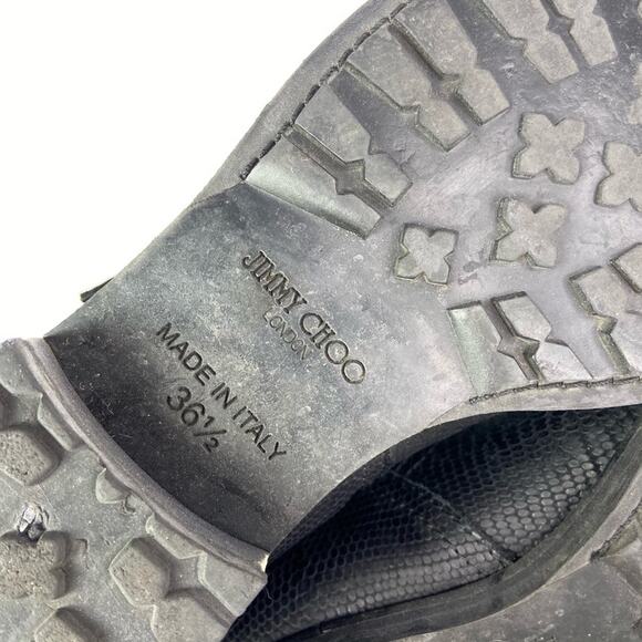 Jimmy Choo Black Biker Boots Moto Combat Buckle Croc Embossed 36.5 $1195 - Picture 10 of 13